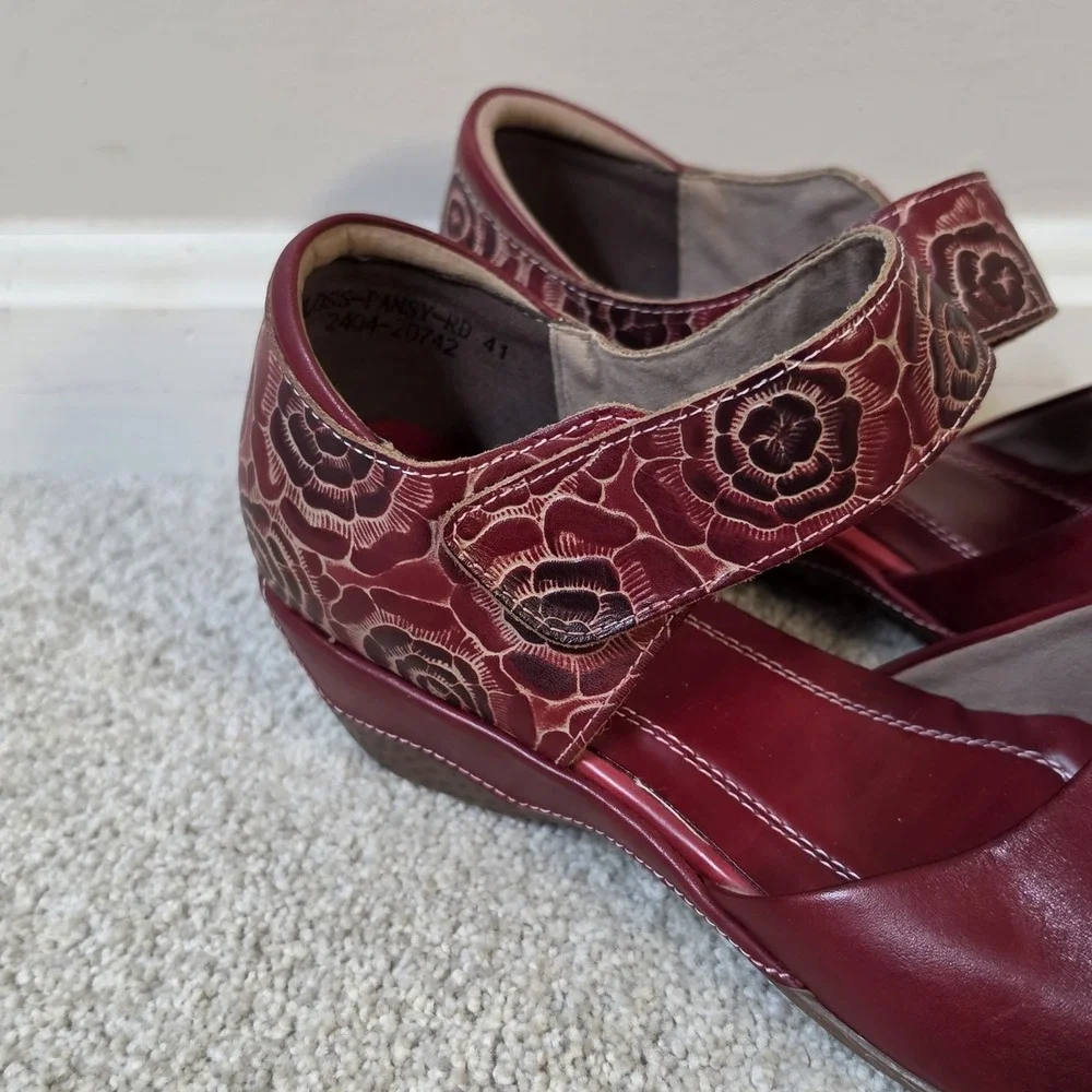 Spring Step L'Artiste Gloss Pansy Red Floral Mary Jane Comfort‎ Shoes US 9.5-10